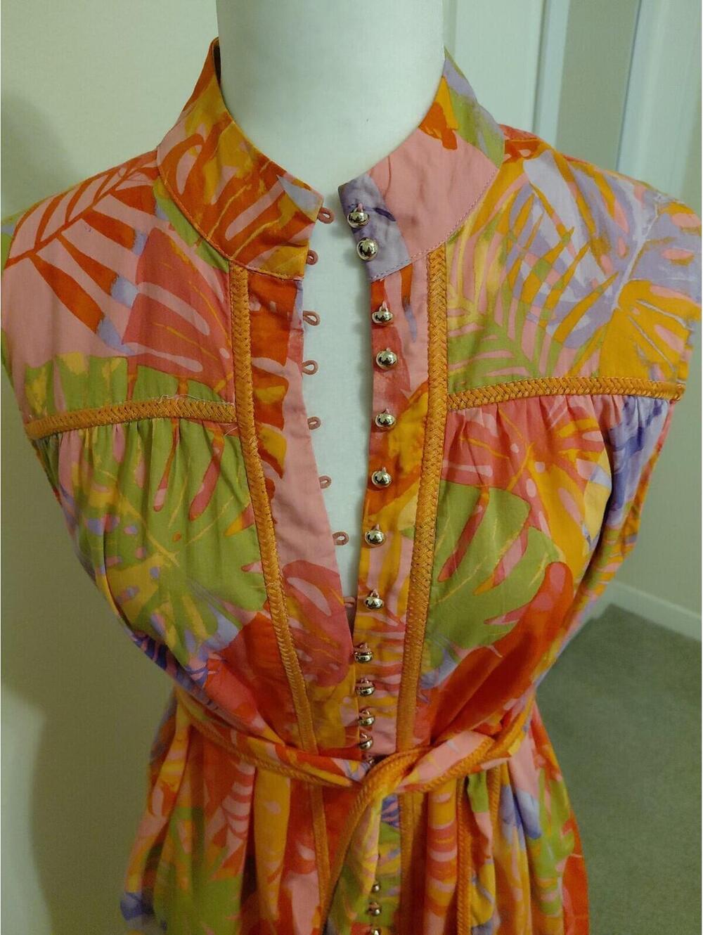 J. Marie Colorful Floral Alara Belted Sleeveless Dress Womens Size L EUC - Picture 3 of 9